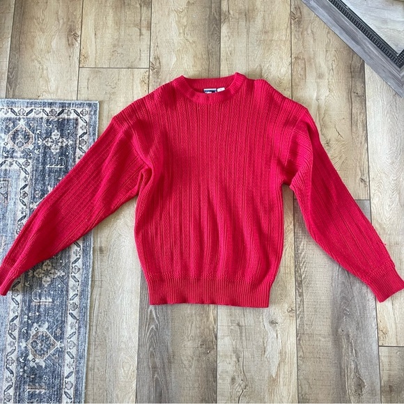 Vintage Today's News Pullover Knit Red Sweater Winter Holiday Knit Size Large - Picture 1 of 4